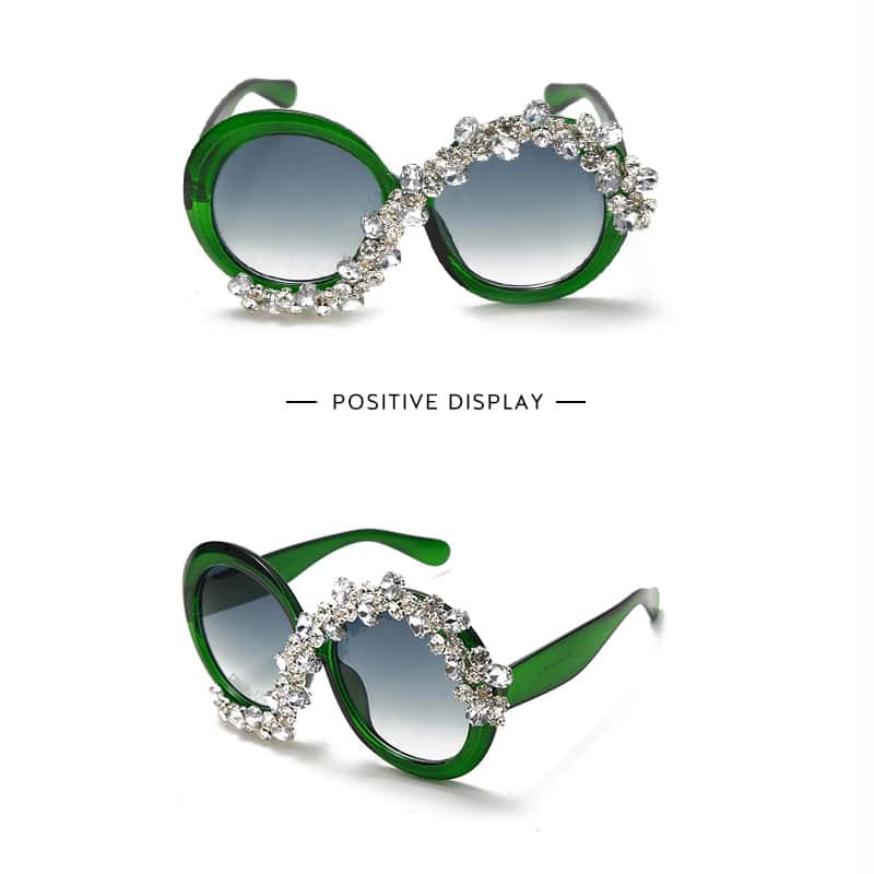 Lunettes de Soleil Ronde Grande Monture Strass Décoration