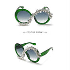 Lunettes de Soleil Ronde Grande Monture Strass Décoration