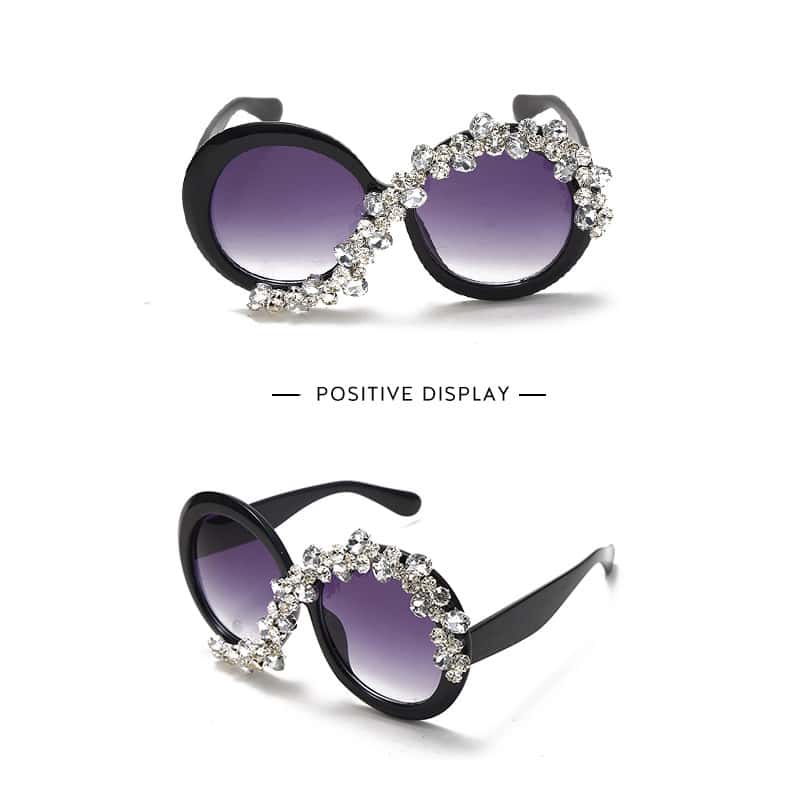 Lunettes de Soleil Ronde Grande Monture Strass Décoration