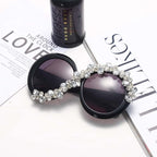 Lunettes de Soleil Ronde Grande Monture Strass Décoration