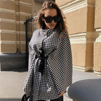 Manteau noué évasé imprimé pied de poule