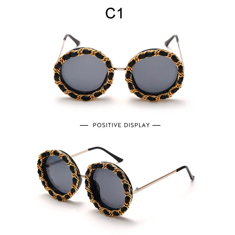 Round Frame Chain Design Sunglasses