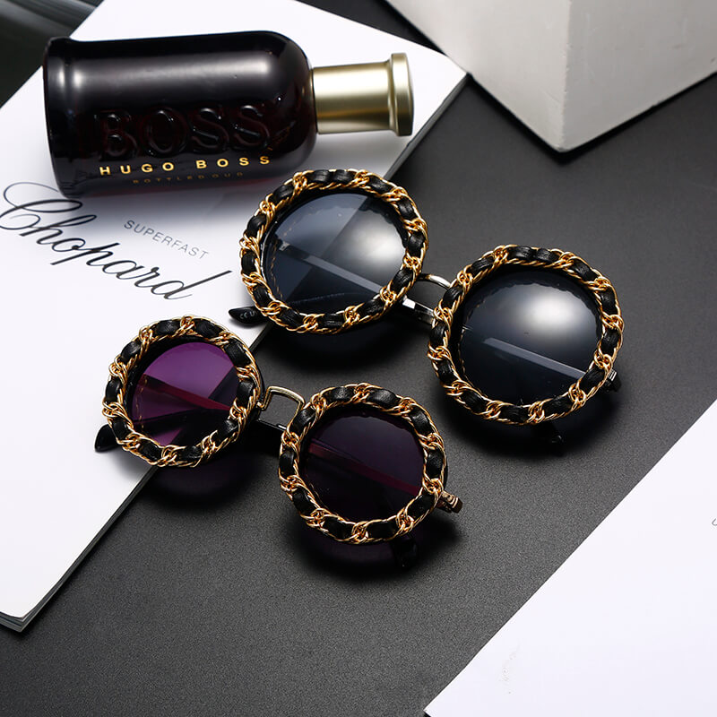 Round Frame Chain Design Sunglasses