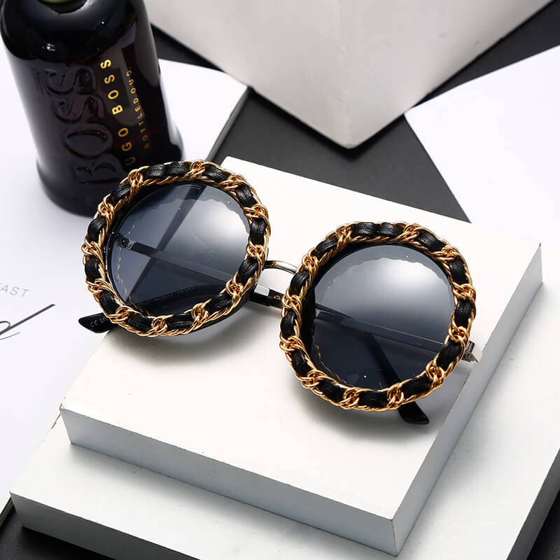 Round Frame Chain Design Sunglasses