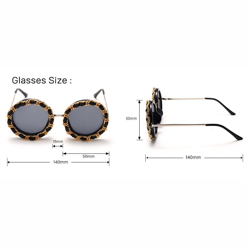 Round Frame Chain Design Sunglasses