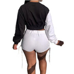 Lace-up long-sleeved top and shorts set