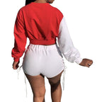 Lace-up long-sleeved top and shorts set