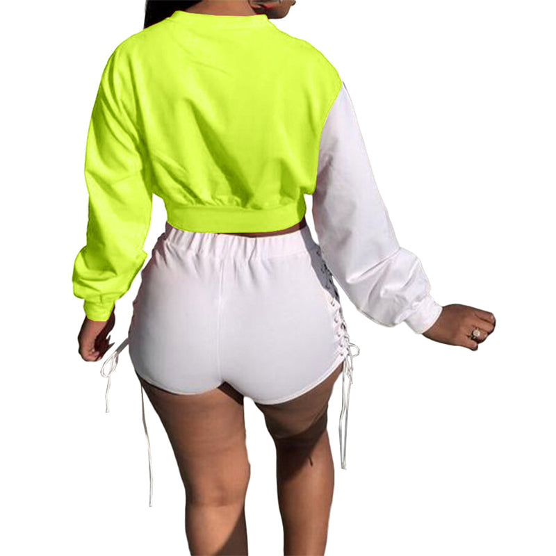 Lace-up long-sleeved top and shorts set