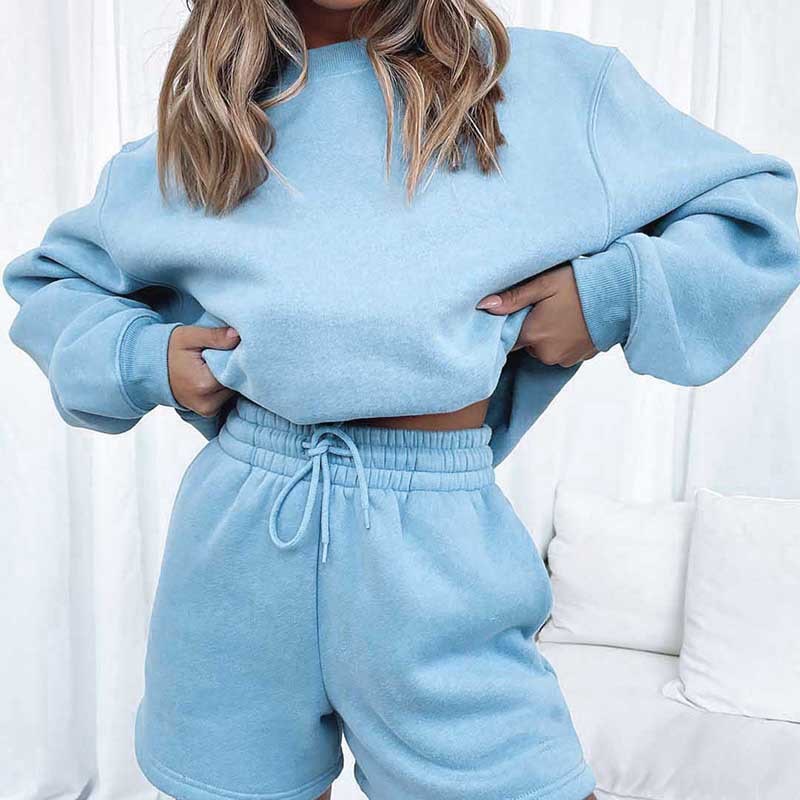 Ensemble short et sweat-shirt manche longue couleur unie - Chic&Shines