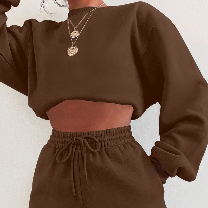 Ensemble short et sweat-shirt manche longue couleur unie - Chic&Shines