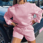 Ensemble short et sweat-shirt manche longue couleur unie - Chic&Shines