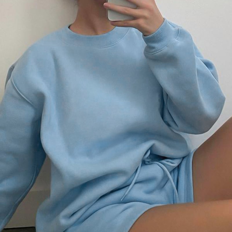Ensemble short et sweat-shirt manche longue couleur unie