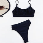 Solid-color pleated swimsuits