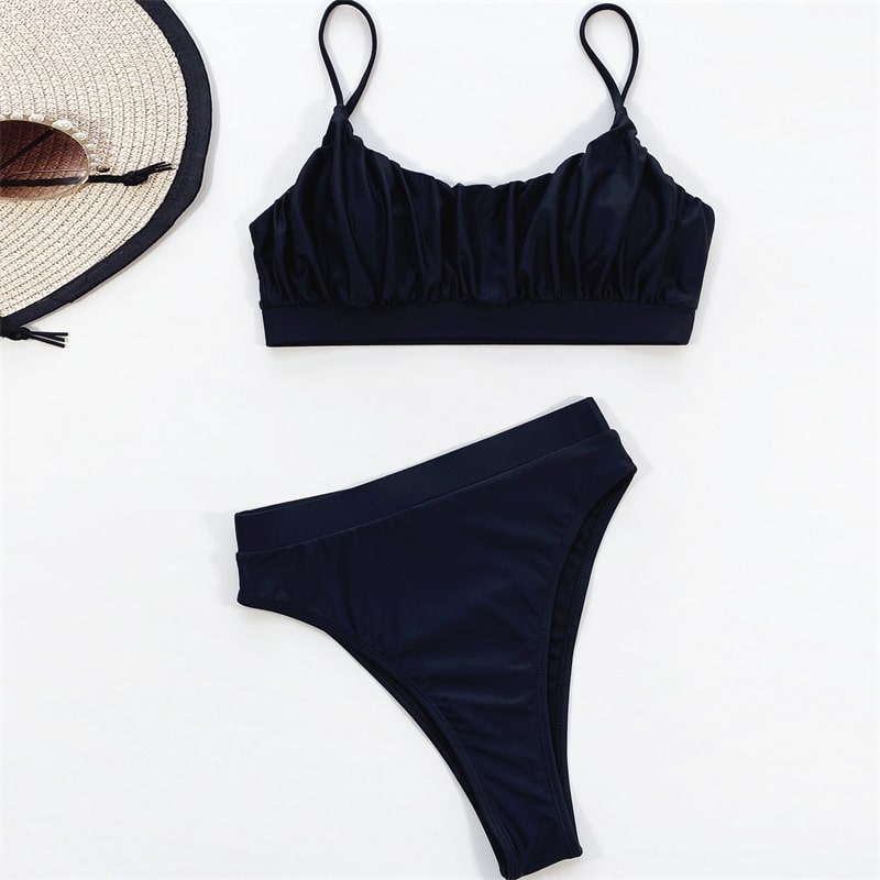 Solid-color pleated swimsuits