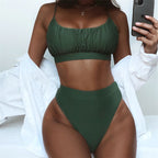 Solid-color pleated swimsuits