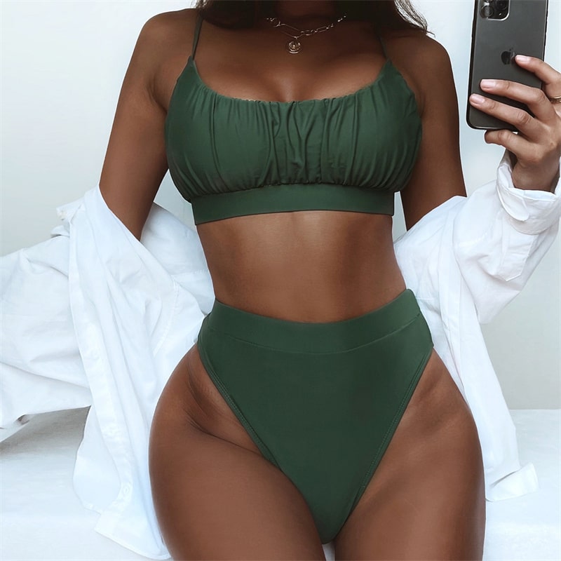 Solid-color pleated swimsuits