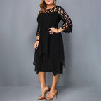 Robe mi-longue à manches trois quart creux en dentelle - Chic&Shines