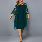 Robe mi-longue à manches trois quart creux en dentelle - Chic&Shines