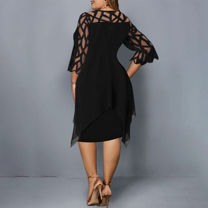 Robe mi-longue à manches trois quart creux en dentelle