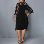 Robe mi-longue à manches trois quart creux en dentelle