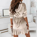 Short velvet hooded dress with long sleeves