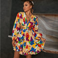 Robe courte col V manches longues coupe asymétrique dos nu - Chic&Shines