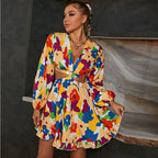 Robe courte col V manches longues coupe asymétrique dos nu - Chic&Shines