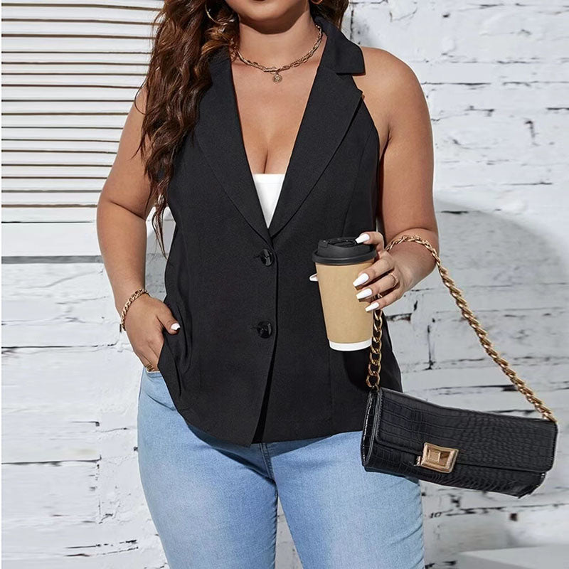 Gilet Col En V Revers Sans Manches - Chic&Shines