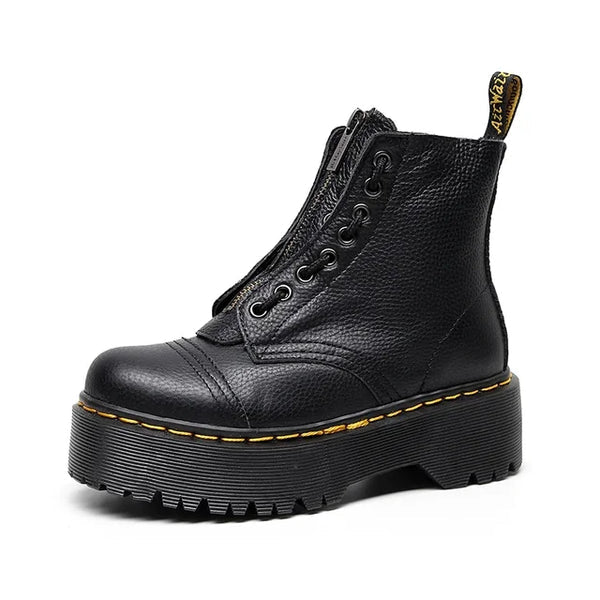 Bottes en cuir pour femmes avec semelle épaisse