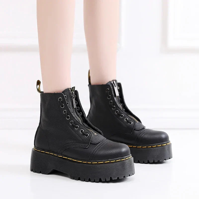 Bottes en cuir pour femmes avec semelle épaisse