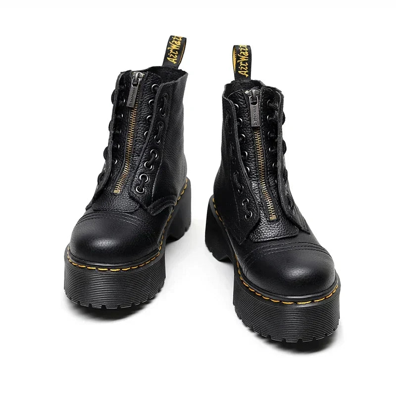 Bottes en cuir pour femmes avec semelle épaisse