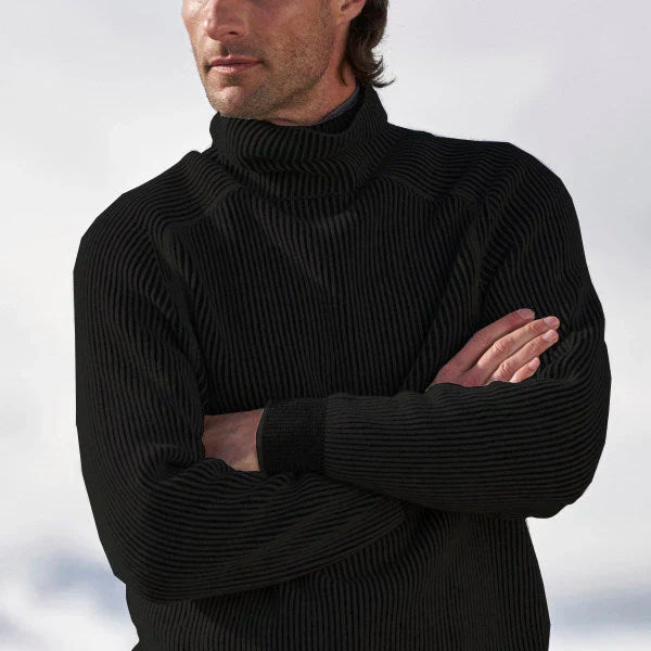 Pull en maille côtelée beige pour homme à col roulé