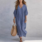 Robe longue rayée col V - Coupe ample et confortable