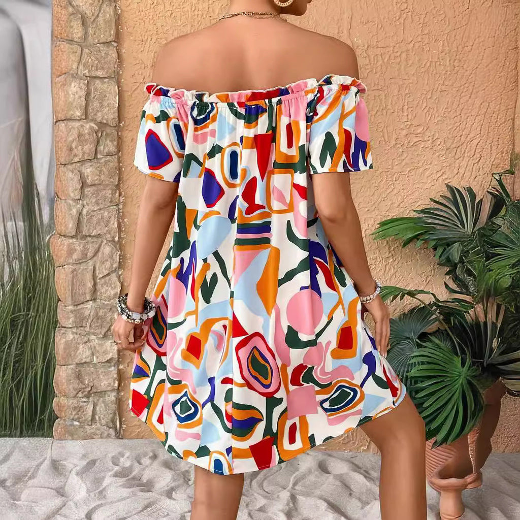 Tropical print strapless mini dress