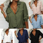 Long-sleeved V-neck chiffon blouse