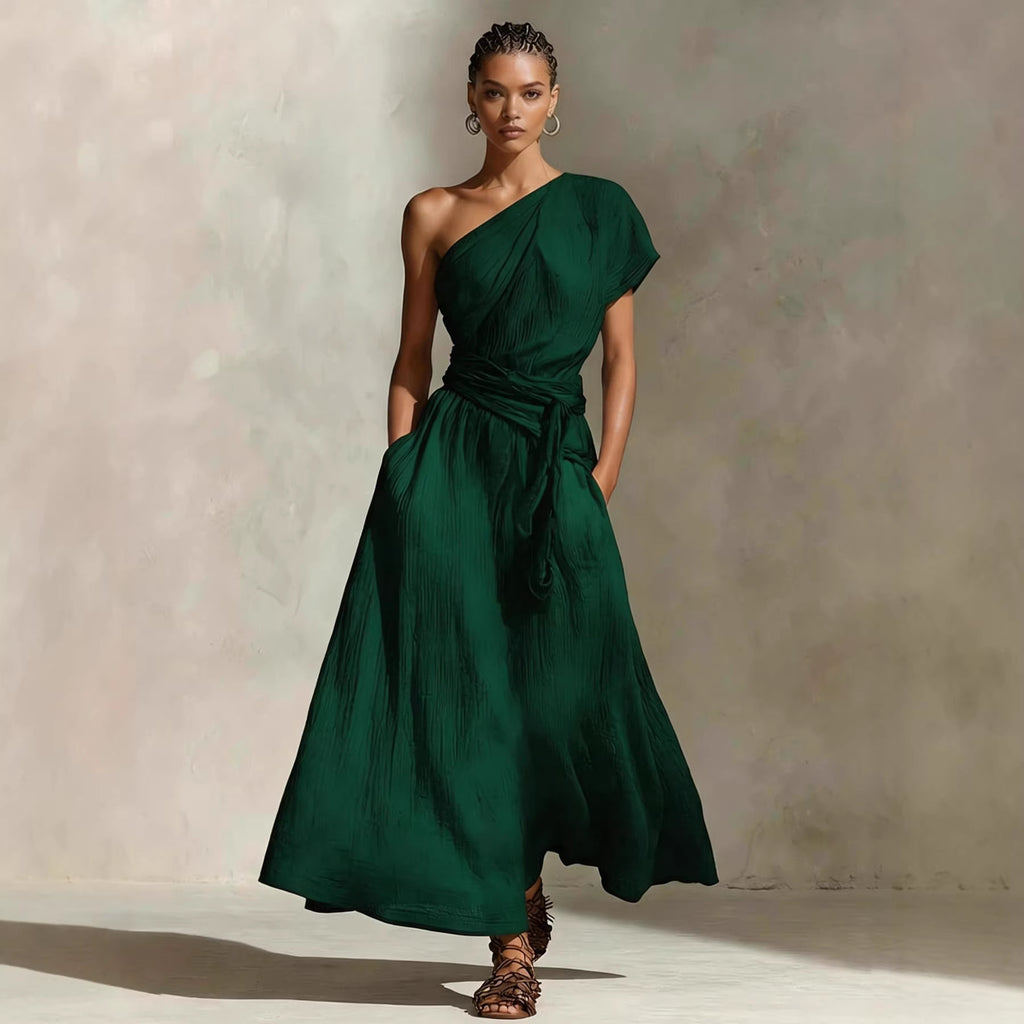 Robe longue asymétrique à nouure