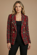 Veste blazer croisée à carreaux pour femme