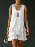 Robe lin-coton col V sans manches