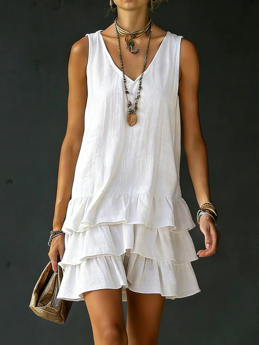 Robe lin-coton col V sans manches