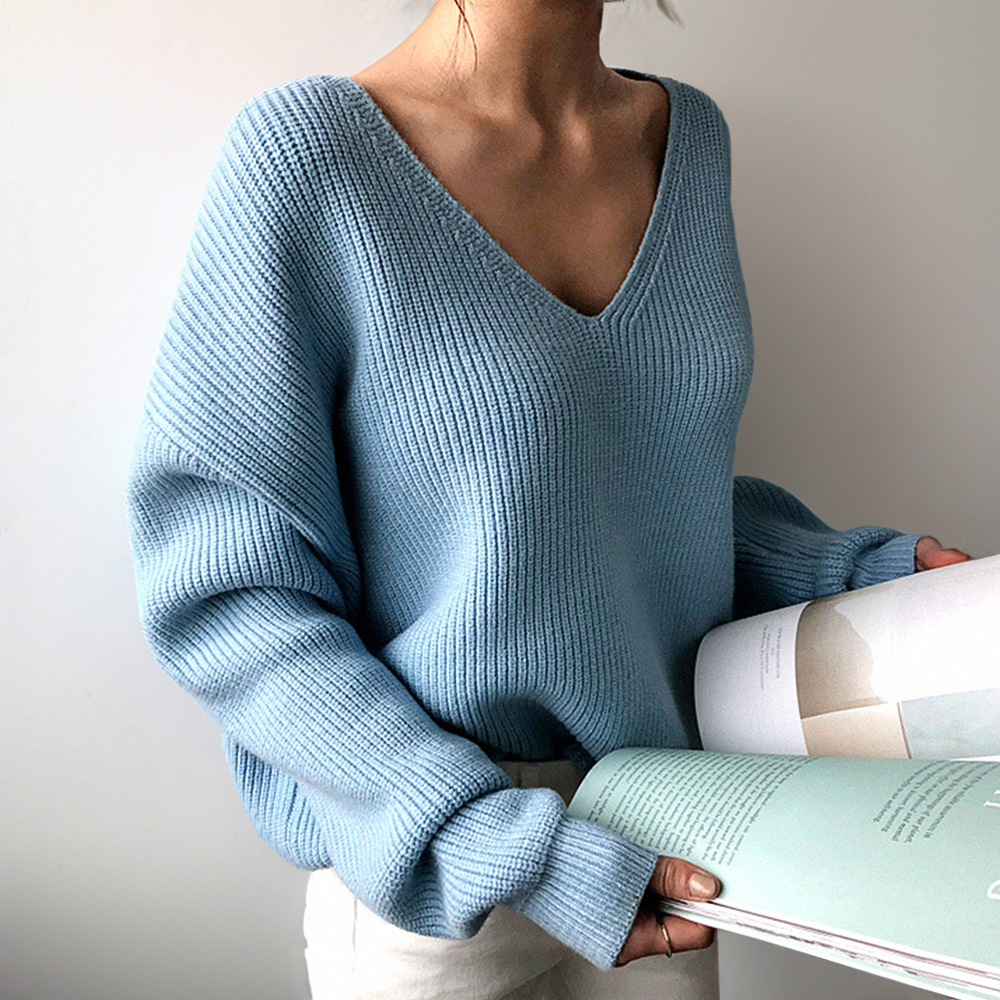 Pull en tricot chunky col V