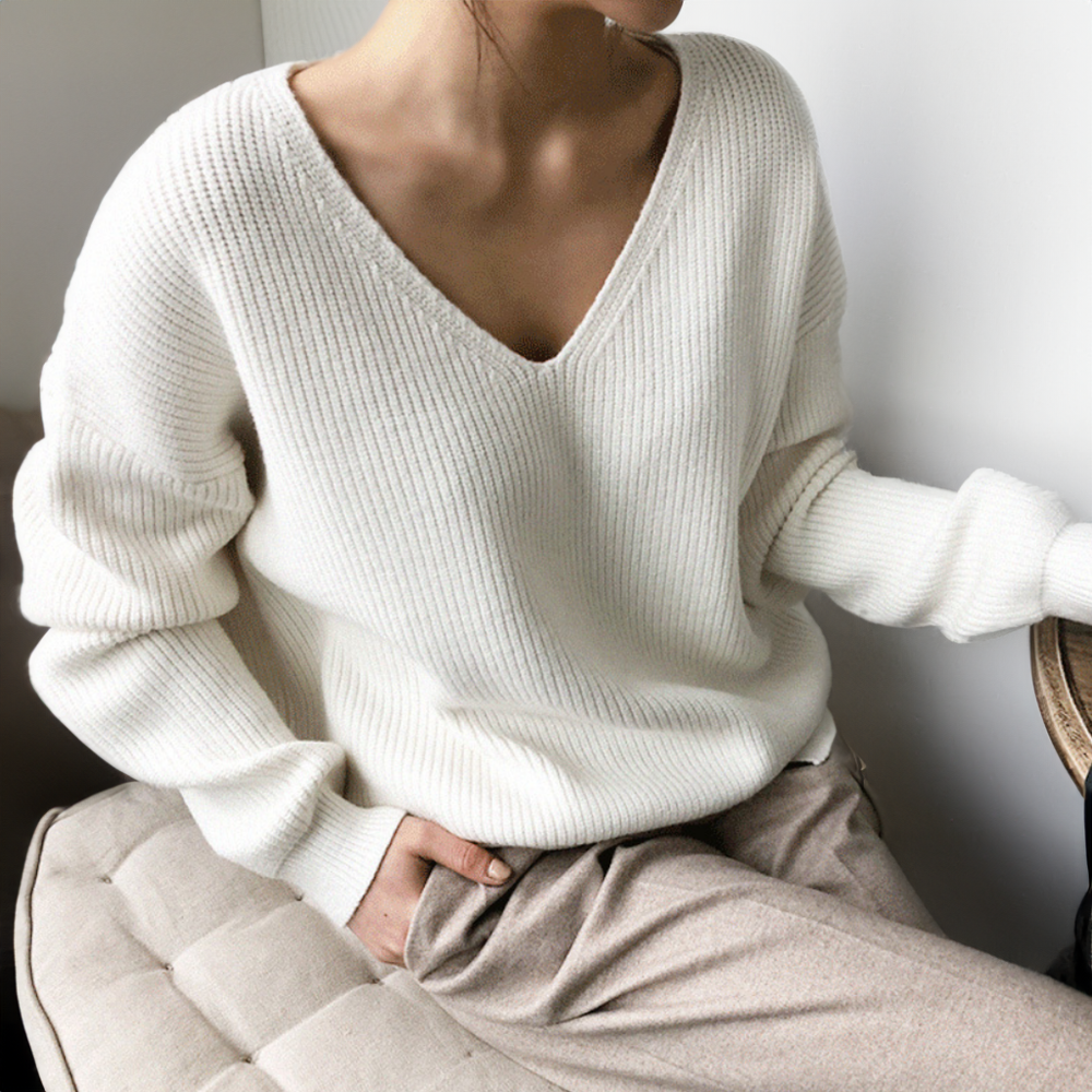 Pull en tricot chunky col V