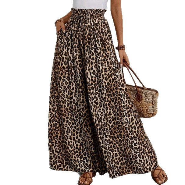 Pantalon léopard taille haute, coupe ample et fluide