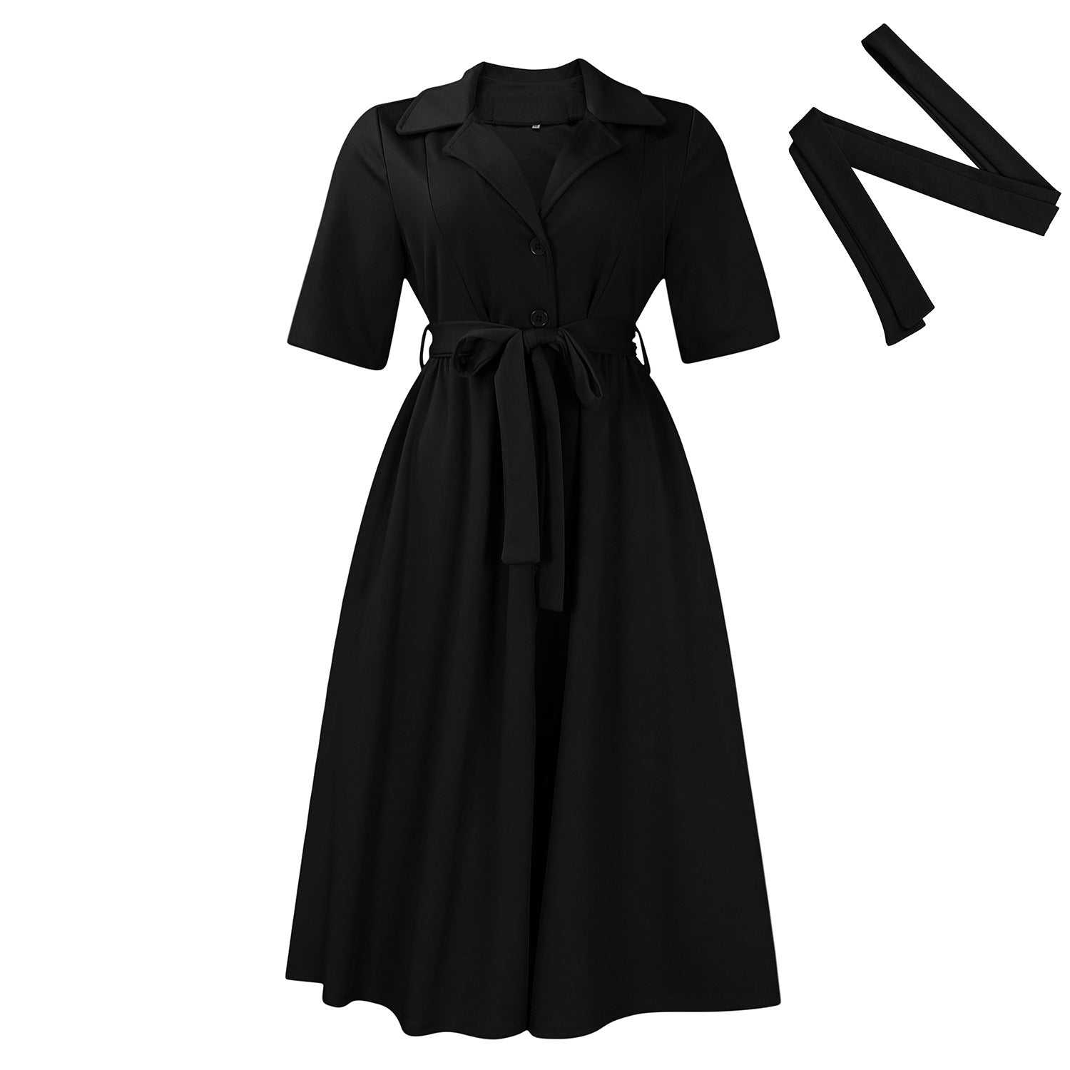 Robe mi-longue manches courtes avec ceinture