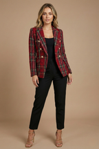 Veste blazer croisée à carreaux pour femme
