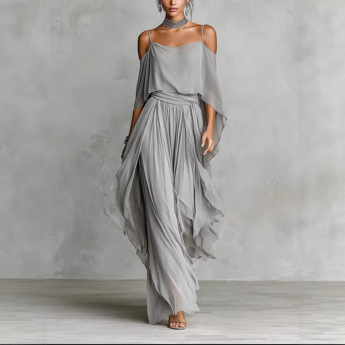 Elegant and flowing backless maxi dress