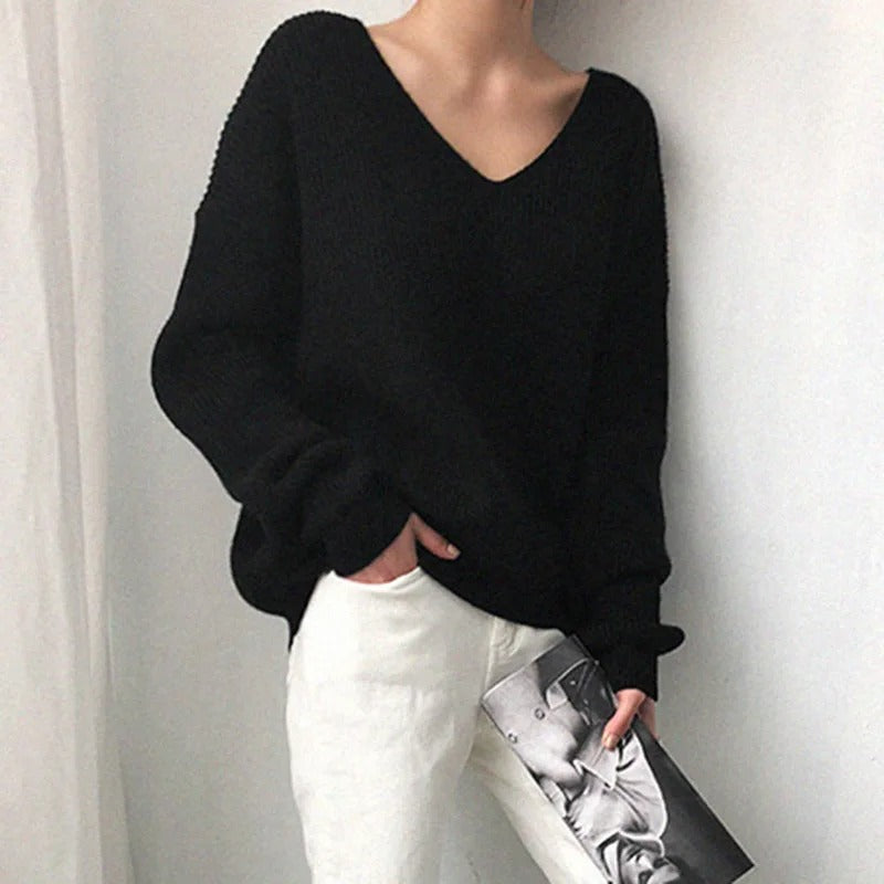 Pull en tricot chunky col V