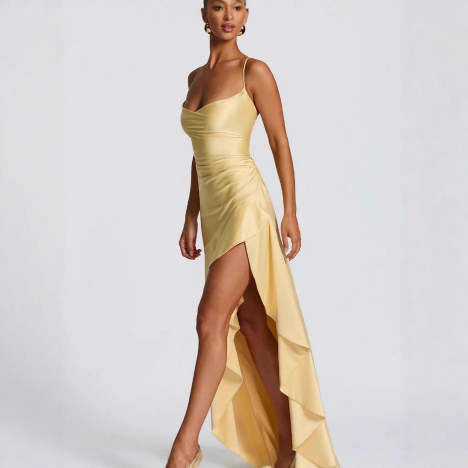 Yellow or blue slit maxi dress — Asymmetrical elegance