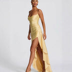 Yellow or blue slit maxi dress — Asymmetrical elegance