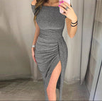 Robe longue à manches courtes scintillante de soirée - Chic&Shines