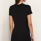 Robe d'été col rond manches courtes noir et bordeaux
